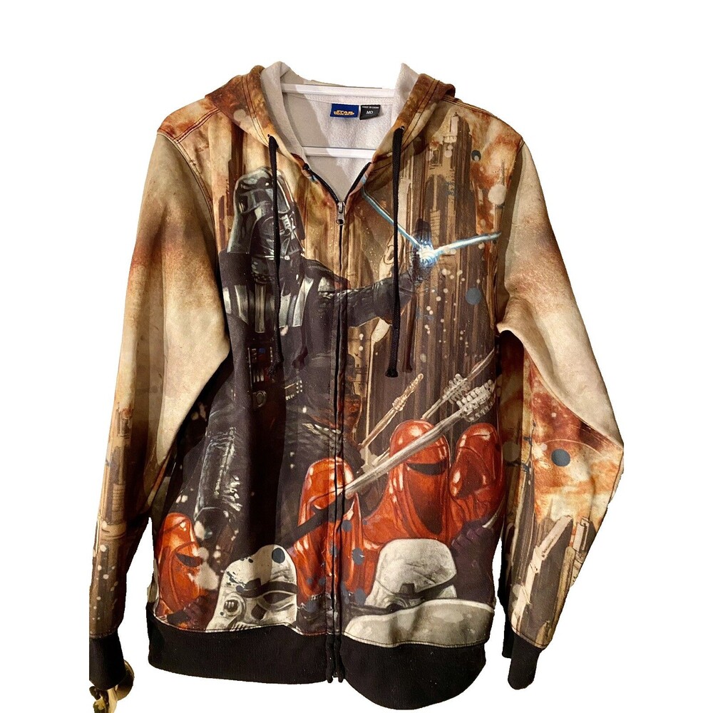 Star Wars Jacket Hoodie Zip Darth Vader Sz Medium M All Over Graphic Lucas Film